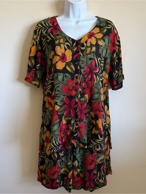 Vintage Ship N Shore Boho Floral Button Up Shirt & High Rise Shorts Set Womens M